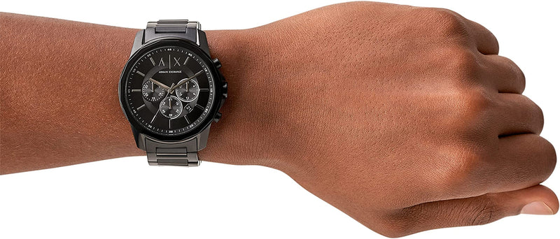 Armani Exchange Banks Chronograph Black Dial Black Steel Strap Watch For Men - AX1722