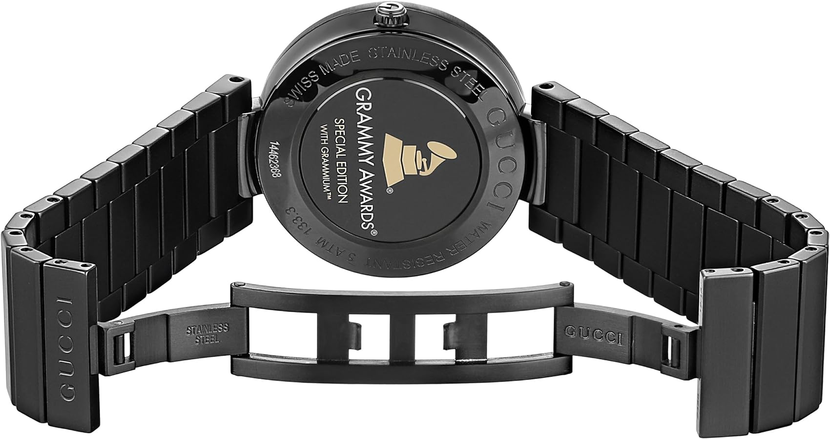 Gucci Interlocking G Quartz Gold Dial Black Steel Strap Watch For Women - YA133314