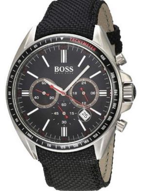 Hugo Boss Driver Black Dial Black Leather Strap Watch for Men -1513087