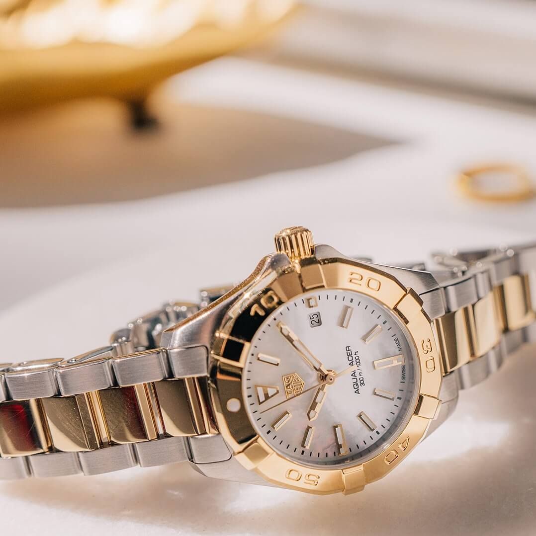 Tag Heuer Aquaracer Mother of Pearl Dial Two Tone Steel Strap Watch for Women - WBD1320.BB0320