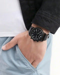 Emporio Armani Luigi Chronograph Black Dial Black Leather Strap Watch For Men - AR11133