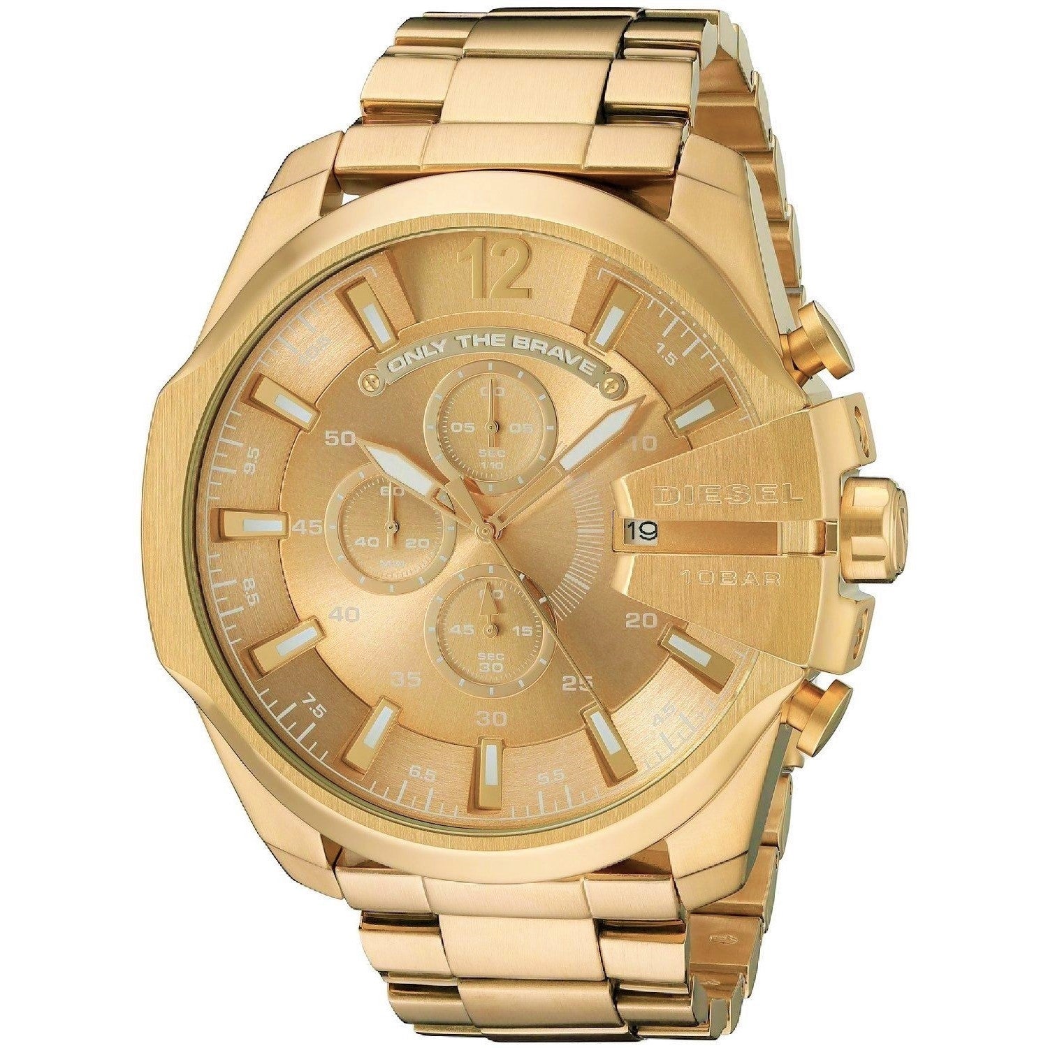 Diesel Mega Chief Chronograph Gold Dial Gold Steel Strap Watch For Men - DZ4360