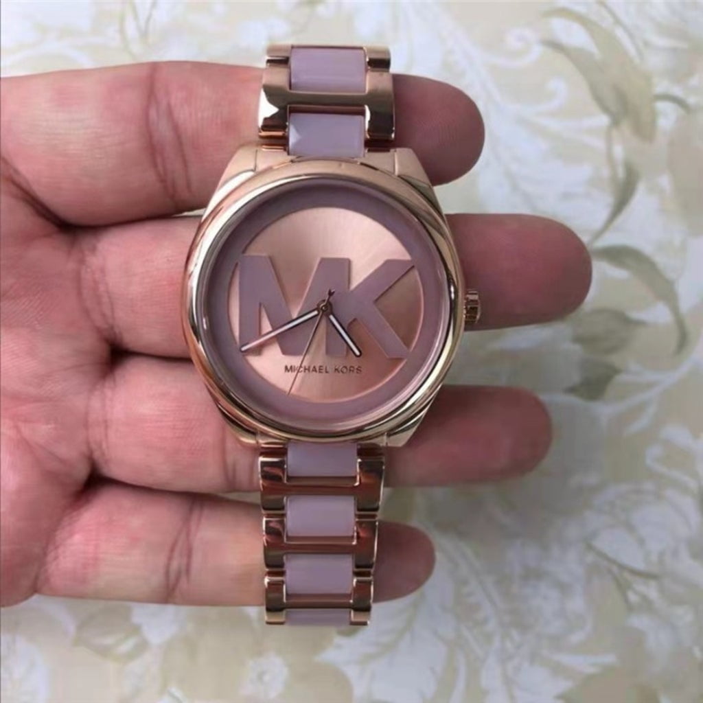 Michael Kors Janelle Three Hand Rose Gold Dial Two Tone Steel Strap Watch For Women - MK7135
