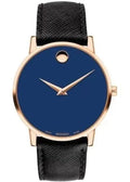 Movado Museum Sport Blue Dial Black Leather Strap Watch for Men - 0607266