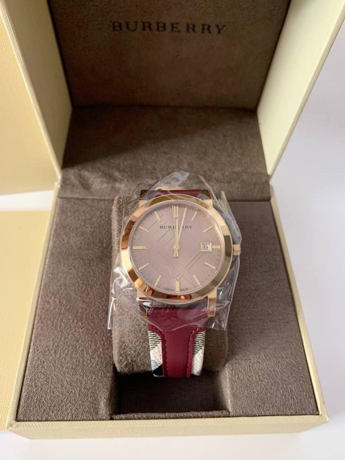 Burberry The City Gold Dial Orange Leather Strap Watch for Women - BU9017
