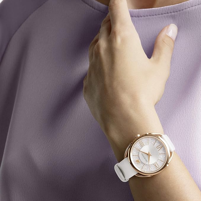 Swarovski Crystalline Glam Silver Dial White Leather Strap Watch for Women - 5452459