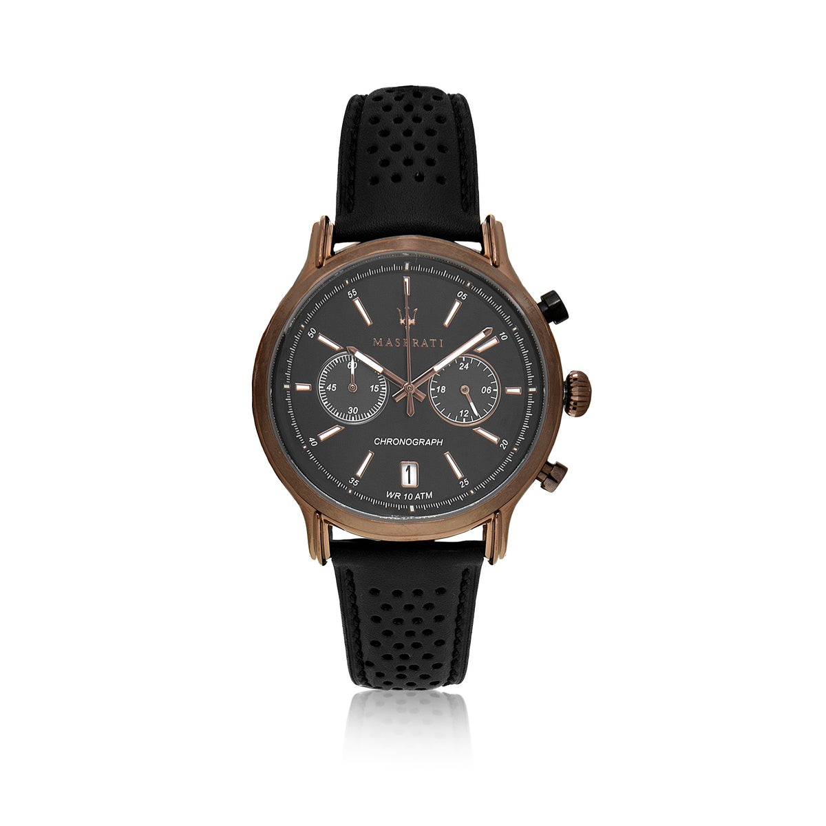 Maserati Legend Chronograph Black Dial Black Leather Strap Watch For Men - R8871638001