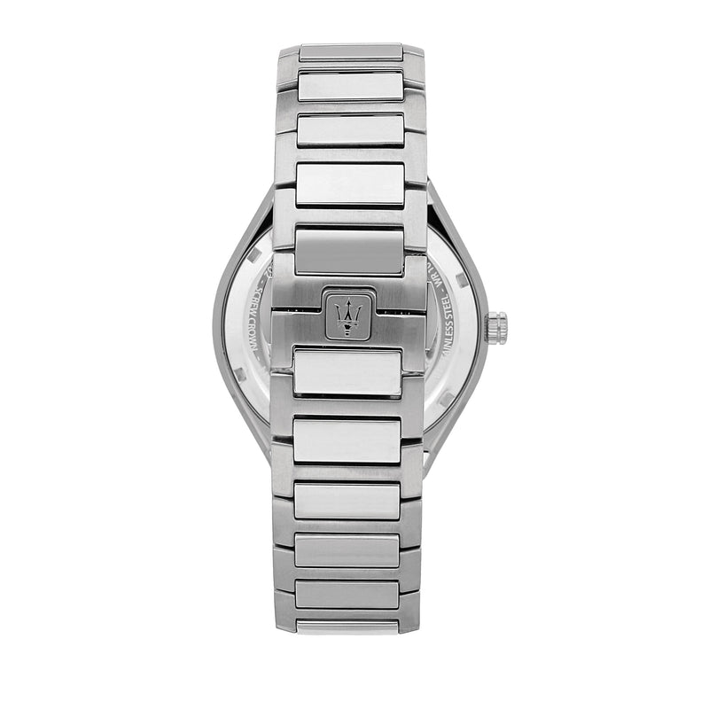 Maserati Stile Skeleton Automatic Black Dial Silver Steel Strap Watch For Men - R8823142002
