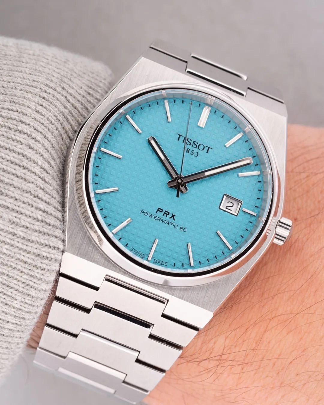 Tissot PRX Powermatic 80 Ice Blue Dial Silver Steel Strap Watch for Men - T137.207.11.351.00