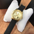Guess G Twist Gold Dial Black Leather Strap Watch for Women - W0911L3