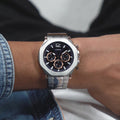Guess Edge Chronograph Black Dial Silver Steel Strap Watch For Men - GW0539G1