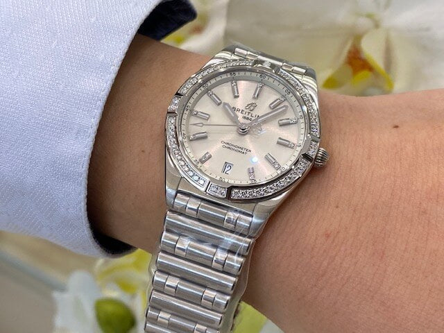 Breitling Chronomat 32 Diamonds White Dial Silver Steel Strap Watch for Women - A77310591A1A1