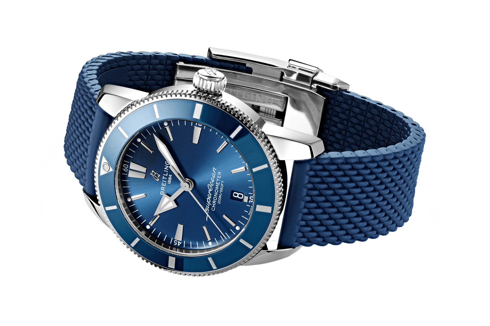Breitling Superocean Heritage II B20 44mm Blue Dial Blue Rubber Strap Mens Watch - AB2030161C1S1