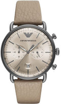 Emporio Armani Aviator Chronograph Quartz Grey Dial Beige Leather Strap Watch For Men - AR11107