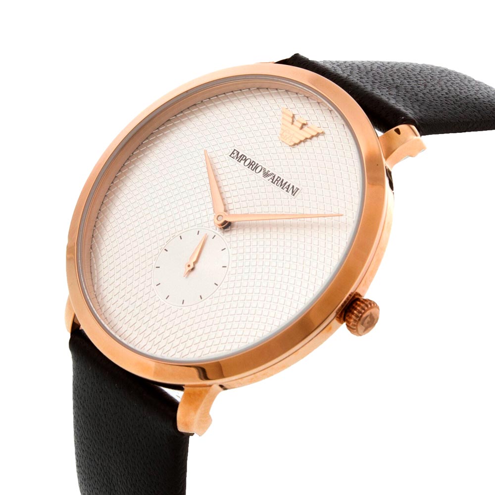 Emporio Armani Modern Slim Analog Silver Dial Brown Leather Strap Watch For Men - AR11163