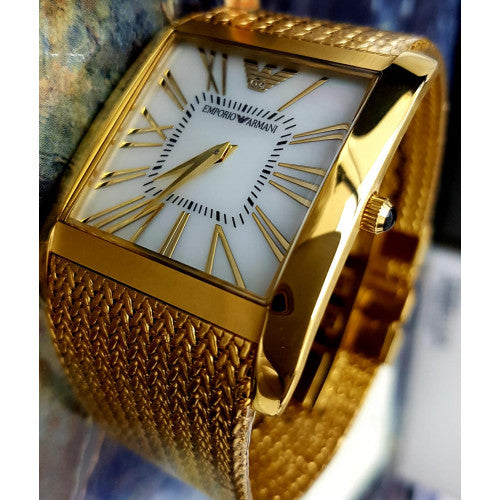 Emporio Armani Mother of Pearl Dial Gold Mesh Bracelet Watch For Men - AR2016