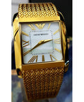 Emporio Armani Super Slim Quartz White DIal Gold Mesh Bracelet Watch For Women - AR2017