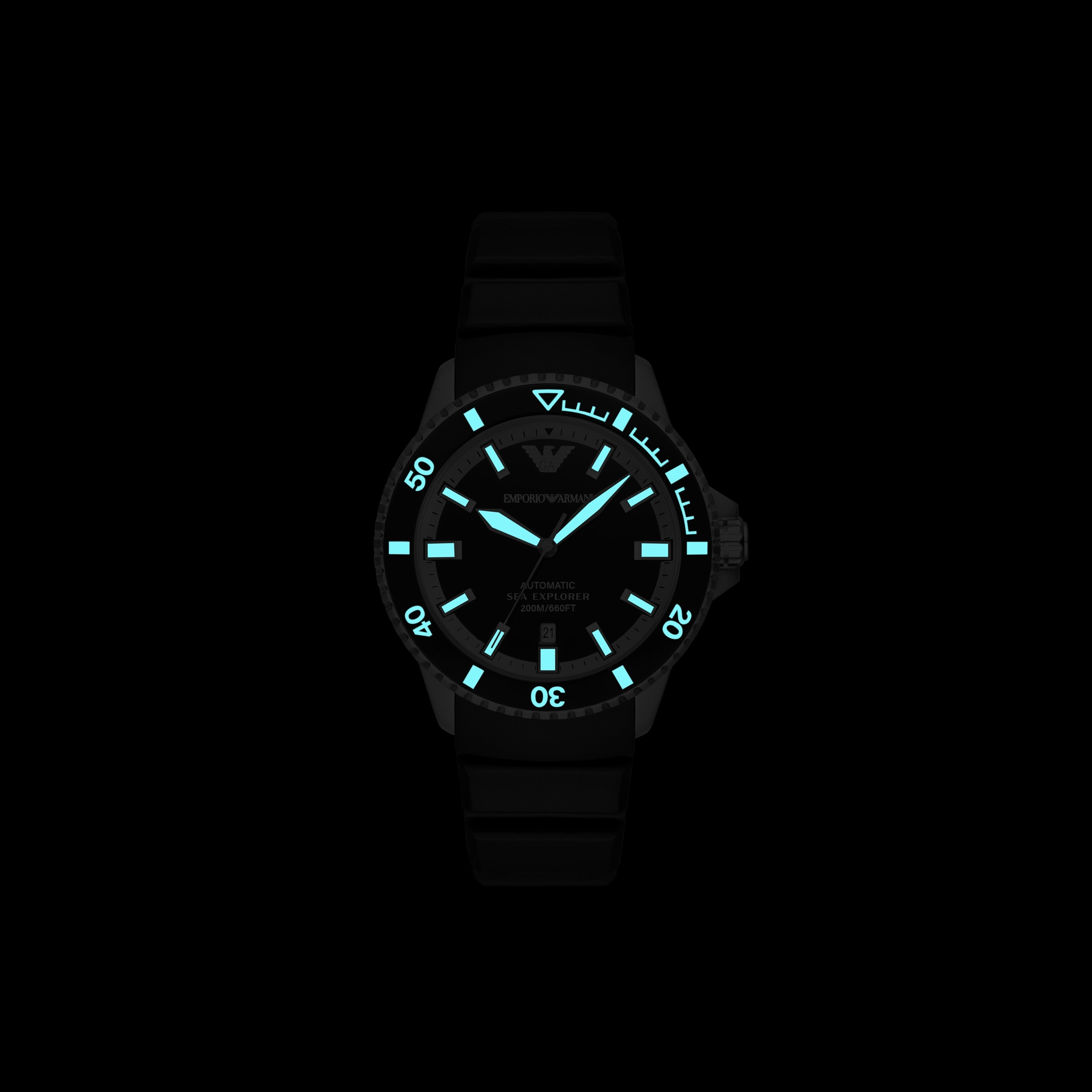 Emporio Armani Sea Explorer Automatic Black Dial Black Silicone Strap Watch For Men - AR60078