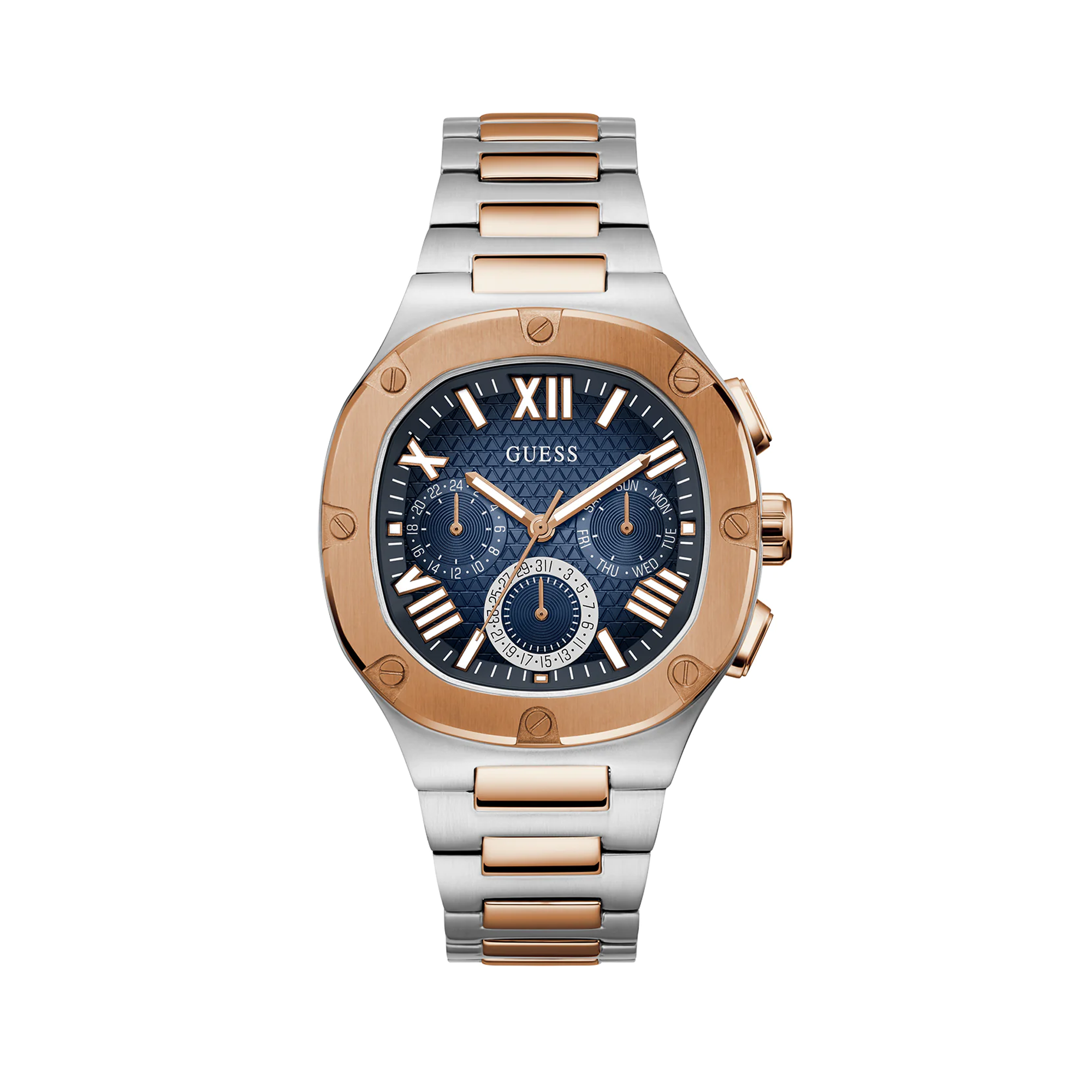 Guess Headliner Multifunction Blue Dial Two Tone Steel Strap Watch For Men - GW0572G4