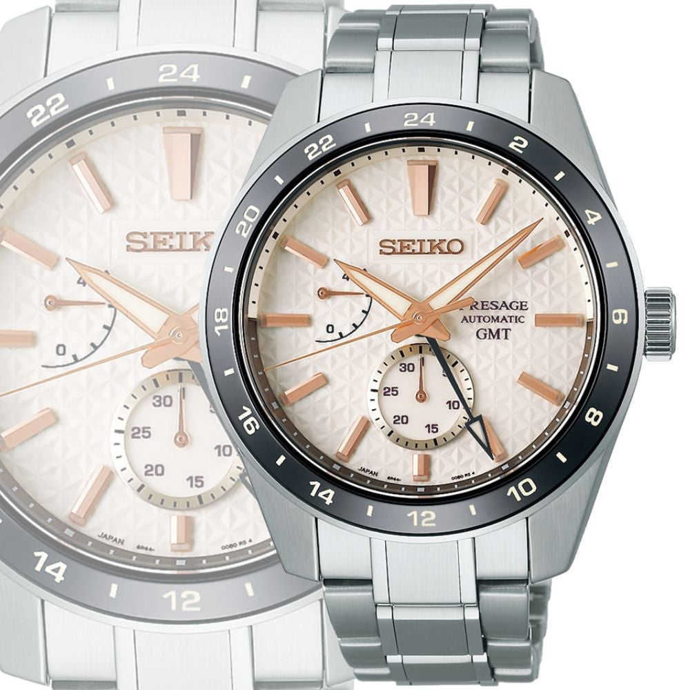 Seiko Presage Sharp Edged Series Automatic GMT Champagne Dial Silver Steel Strap Watch For Men - SPB273J1