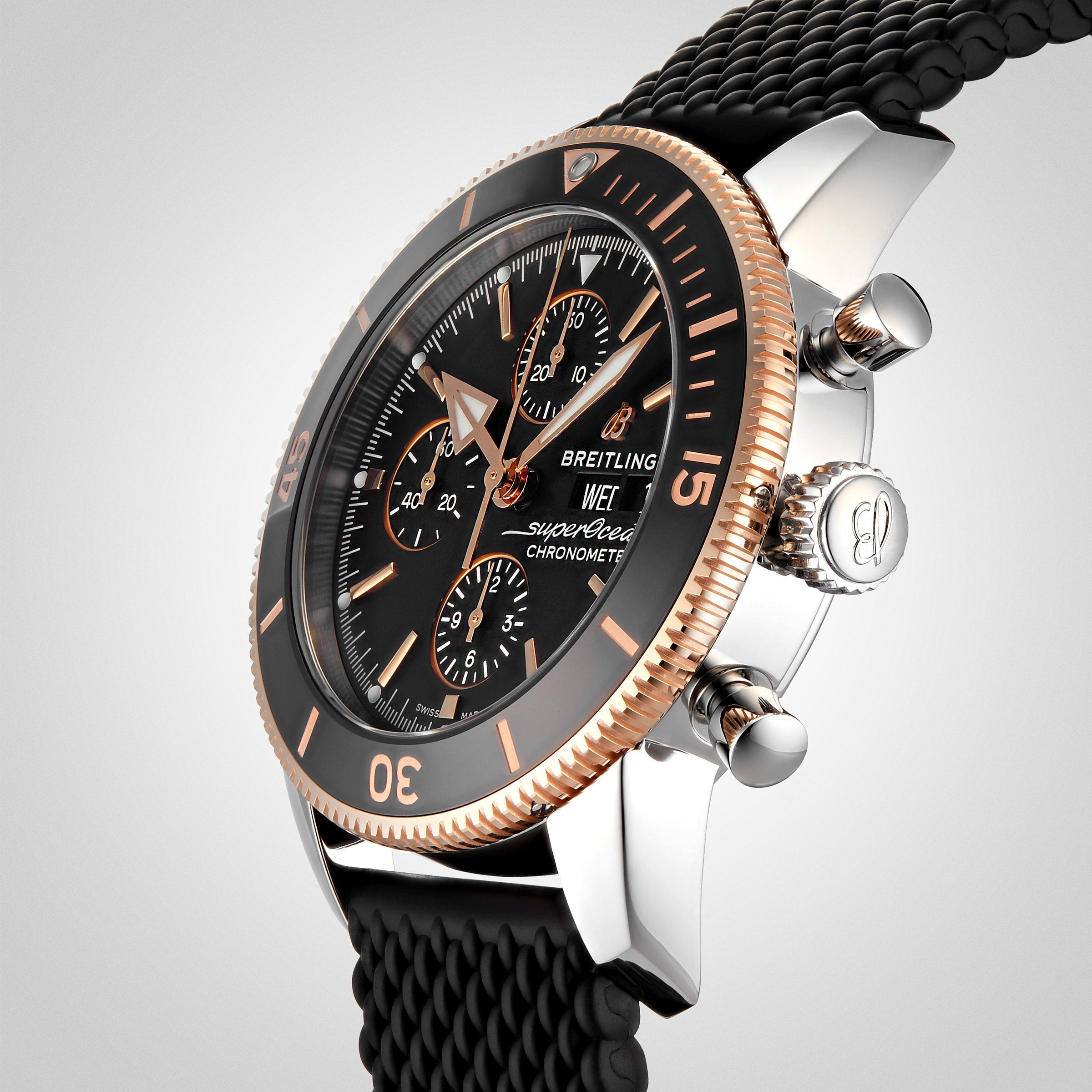 Breitling Superocean Heritage Chronograph 44 Black Dial Black Mesh Bracelet Watch for Men - U13313121B1S1
