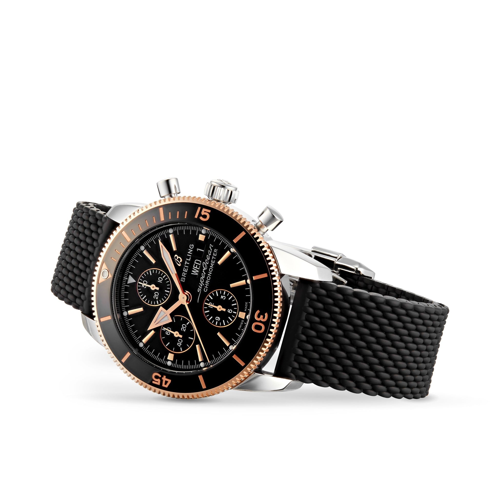 Breitling Superocean Heritage Chronograph 44 Black Dial Black Mesh Bracelet Watch for Men - U13313121B1S1
