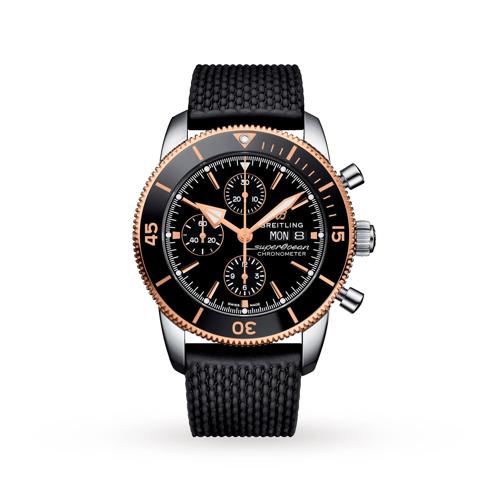 Breitling Superocean Heritage Chronograph 44 Black Dial Black Mesh Bracelet Watch for Men - U13313121B1S1