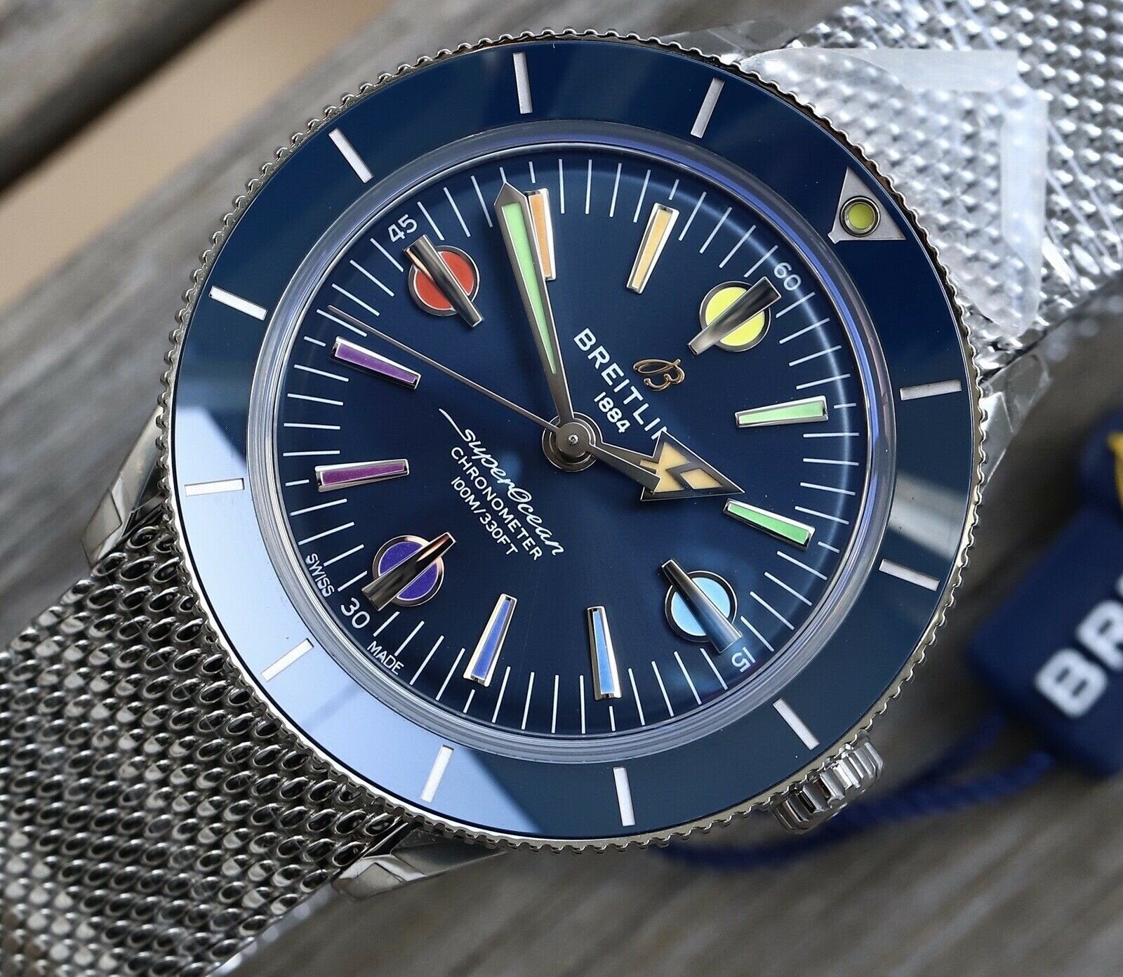 Breitling Superocean Heritage '57 Special Edition II Blue Dial Silver Mesh Bracelet Watch for Men - A103702A1C1A1
