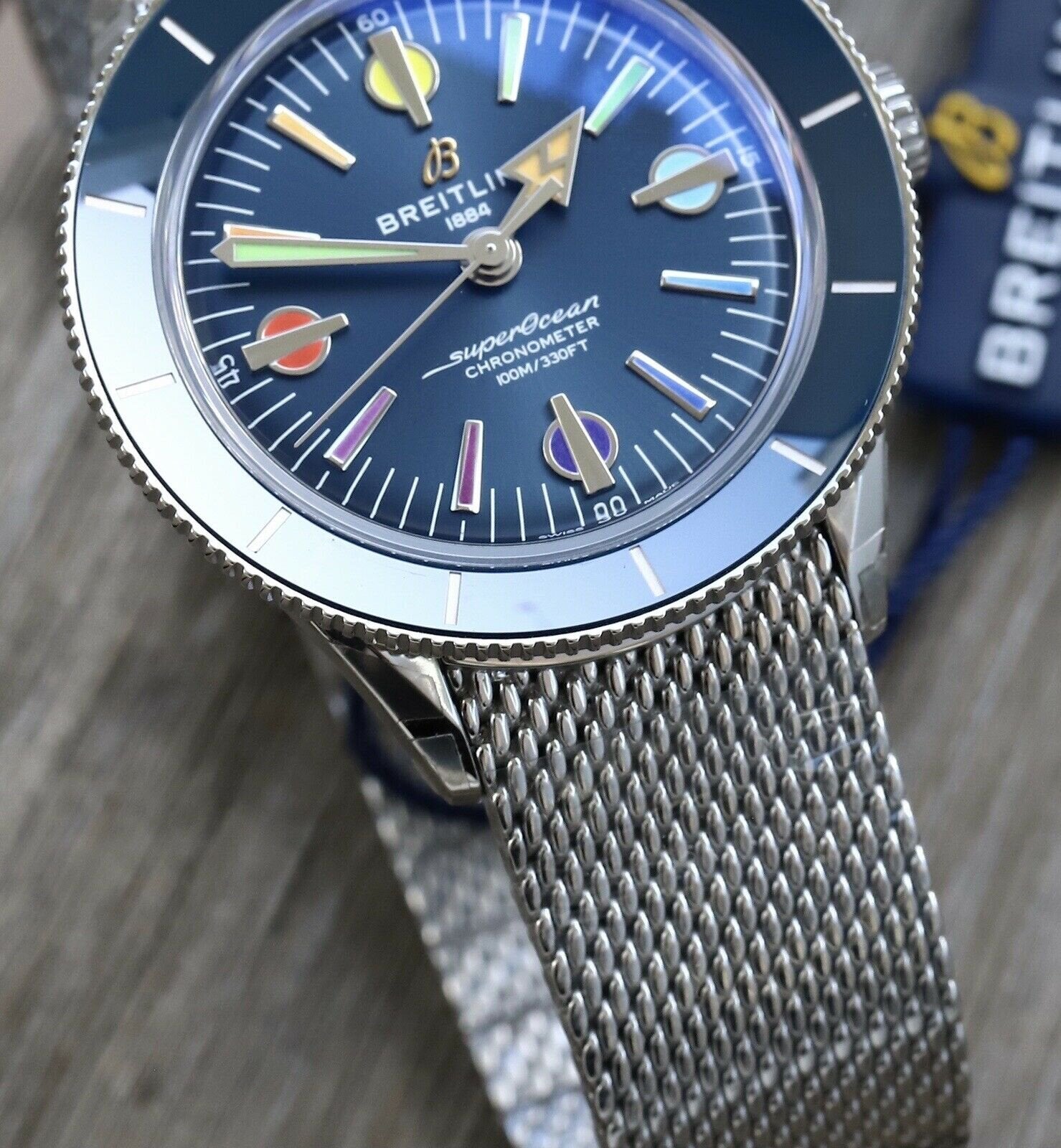 Breitling Superocean Heritage '57 Special Edition II Blue Dial Silver Mesh Bracelet Watch for Men - A103702A1C1A1