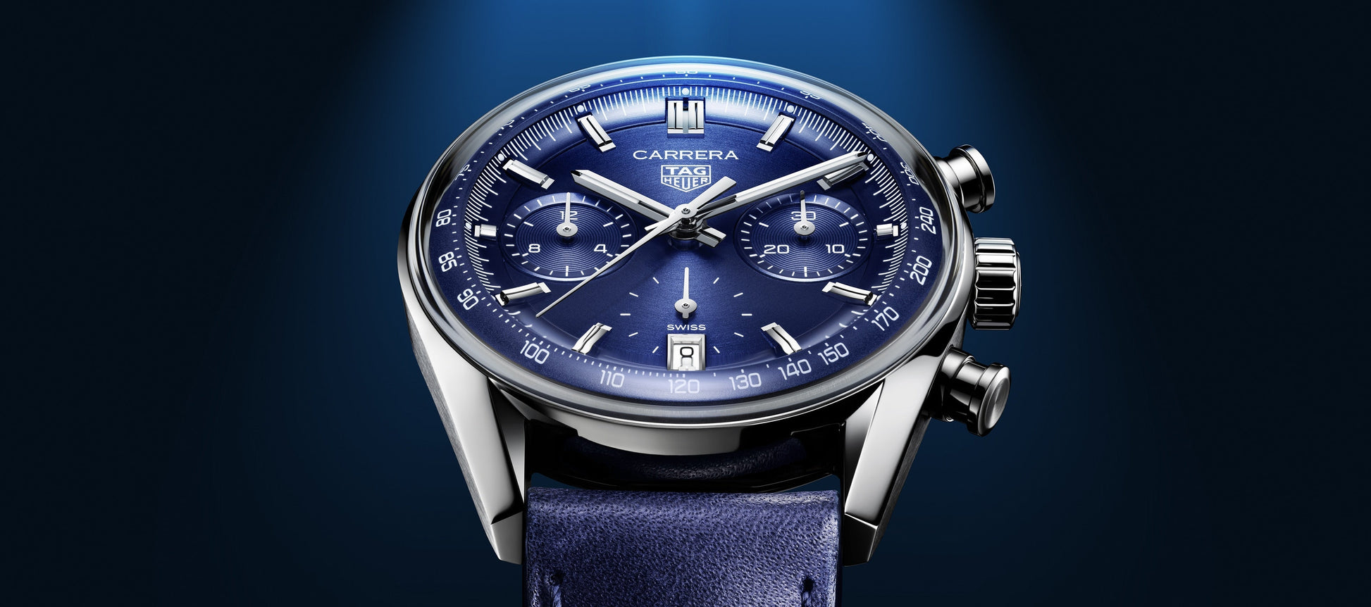 Tag Heuer Carrera Chronograph Blue Dial Blue Leather Strap Watch for Men - CBS2212.FC6535