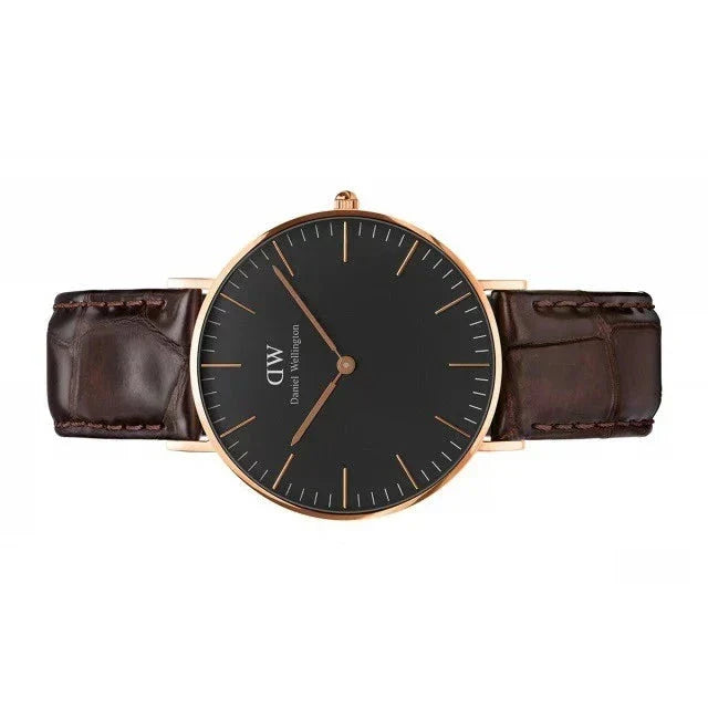 Daniel Wellington Classic York Black Dial Brown Leather Strap Watch For Women - DW00100140
