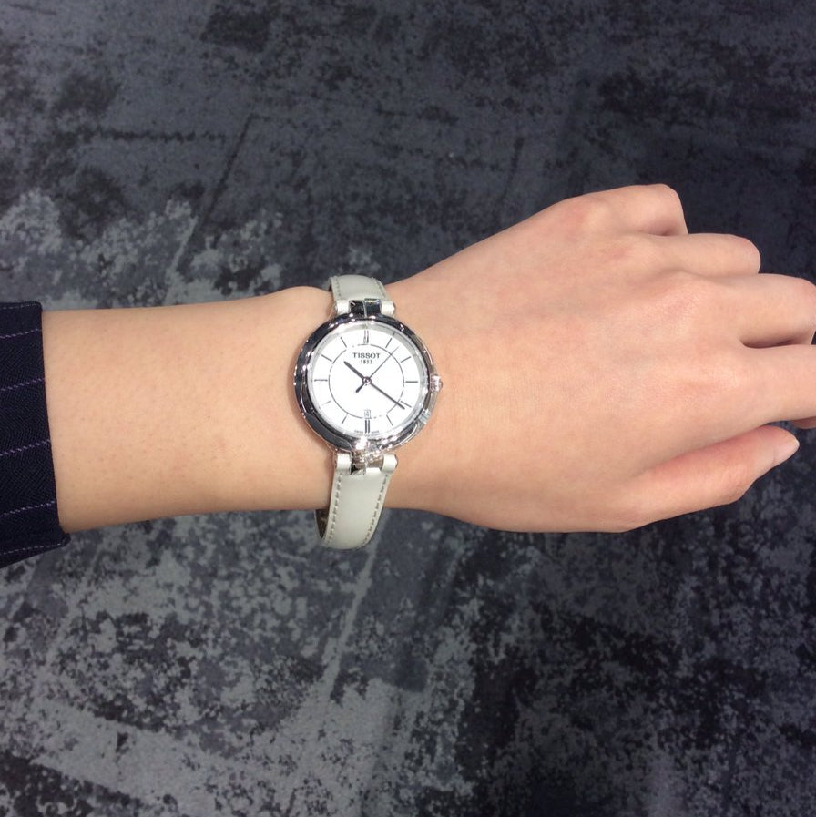 Tissot T Lady Flamingo White Dial White Leather Strap Watch For Women - T094.210.16.011.00