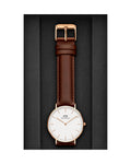 Daniel Wellington Classic St. Mawes White Dial Brown Leather Strap Watch for Men - DW00100035