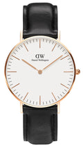 Daniel Wellington Classic Sheffield White Dial Black Leather Strap Watch for Women - DW00100036