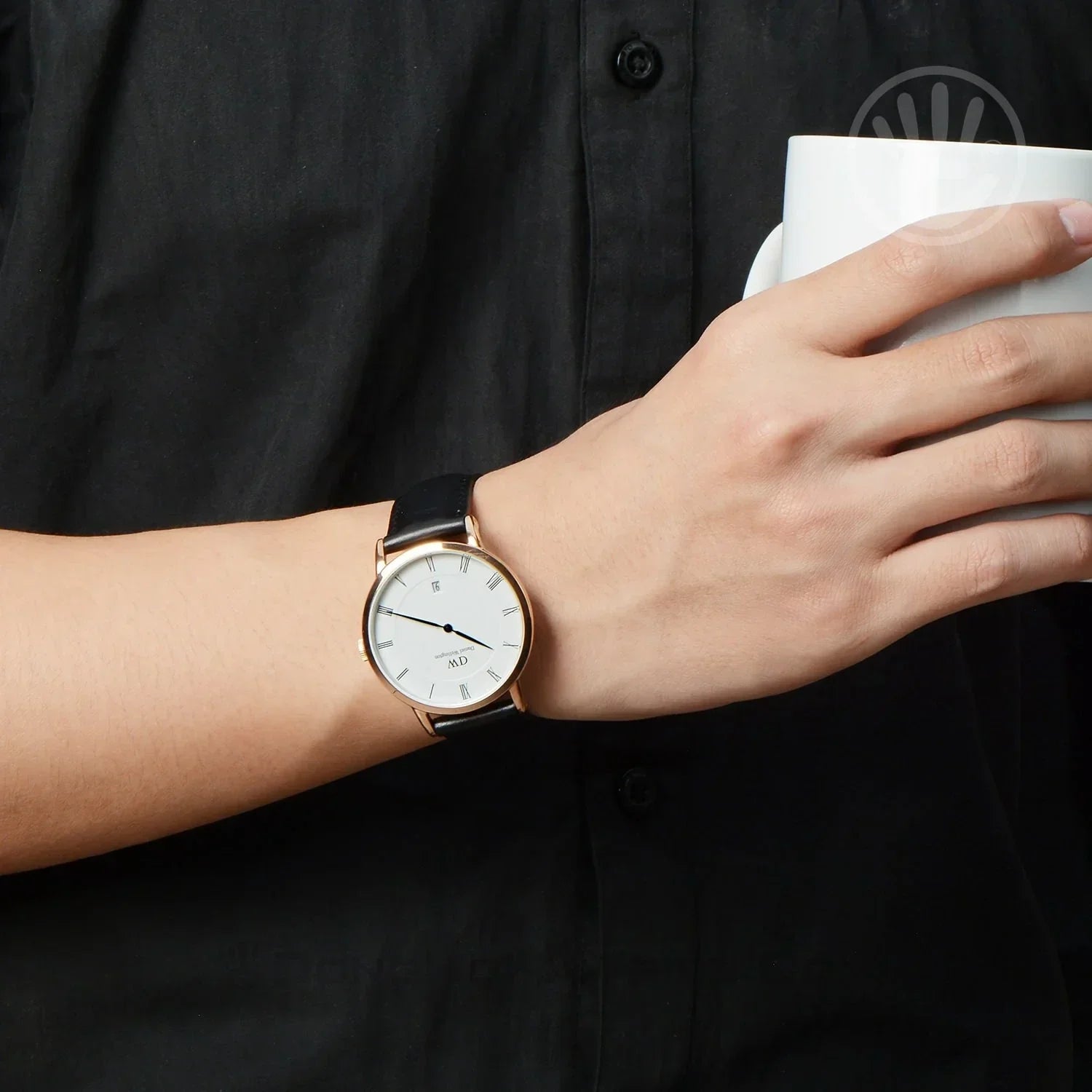 Daniel Wellington Classic Sheffield White Dial Black Leather Strap Watch For Men - DW00100084