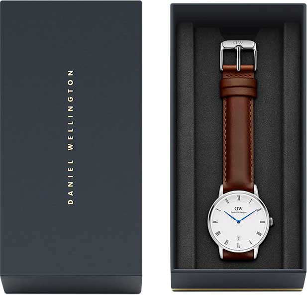 Daniel Wellington Dapper St Mawes White Dial Brown Leather Strap Watch For Women - DW00100095