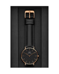 Daniel Wellington Classic Sheffield 36 Black Leather Strap Black Dial Quartz Watch For Womens - DW00100139
