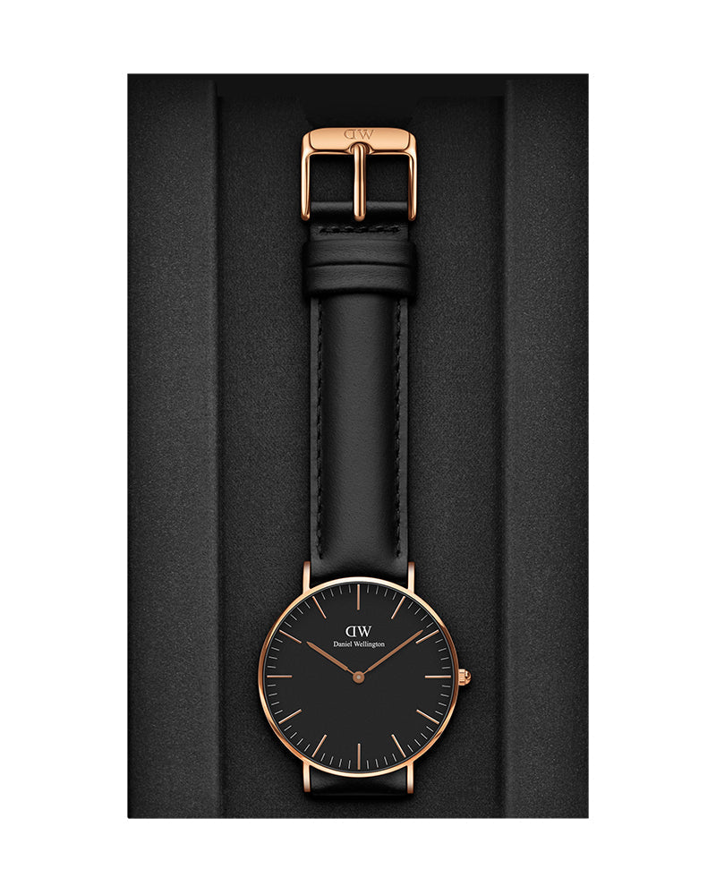Daniel Wellington Classic Sheffield 36 Black Leather Strap Black Dial Quartz Watch For Womens - DW00100139