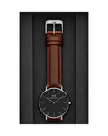 Daniel Wellington Classic Durham Black Dial Brown Leather Strap Watch For Women - DW00100142