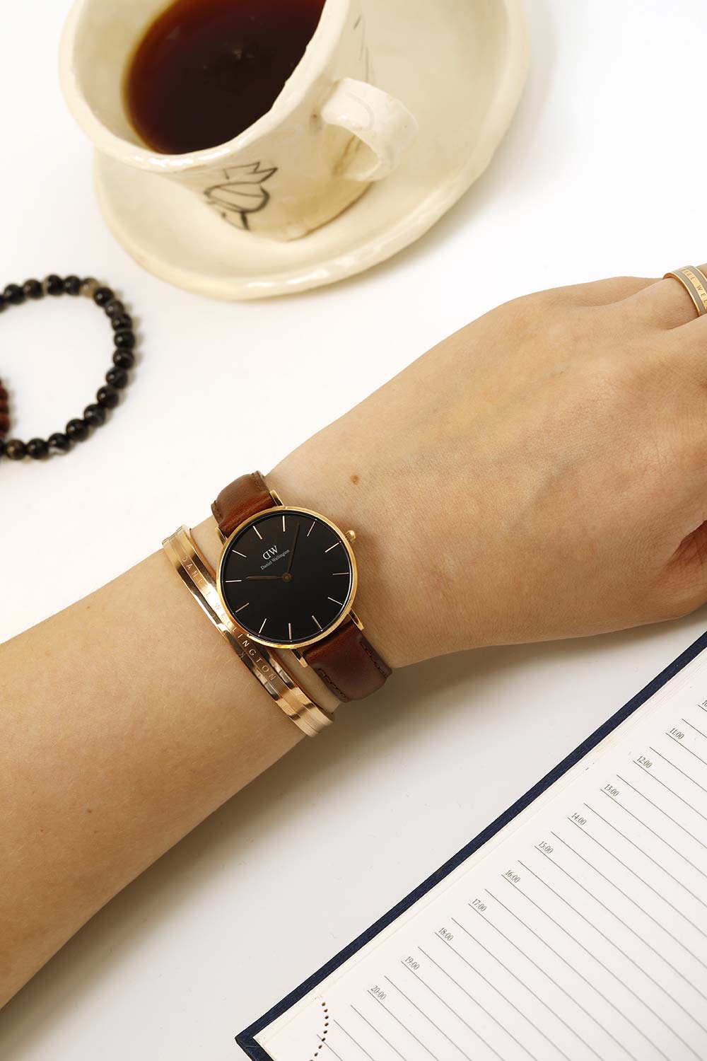 Daniel Wellington Classic Petite St Mawes Black Dial Brown Leather Strap Watch For Women - DW00100225