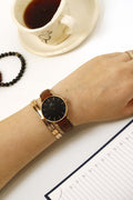 Daniel Wellington Classic Petite St Mawes Black Dial Brown Leather Strap Watch For Women - DW00100225