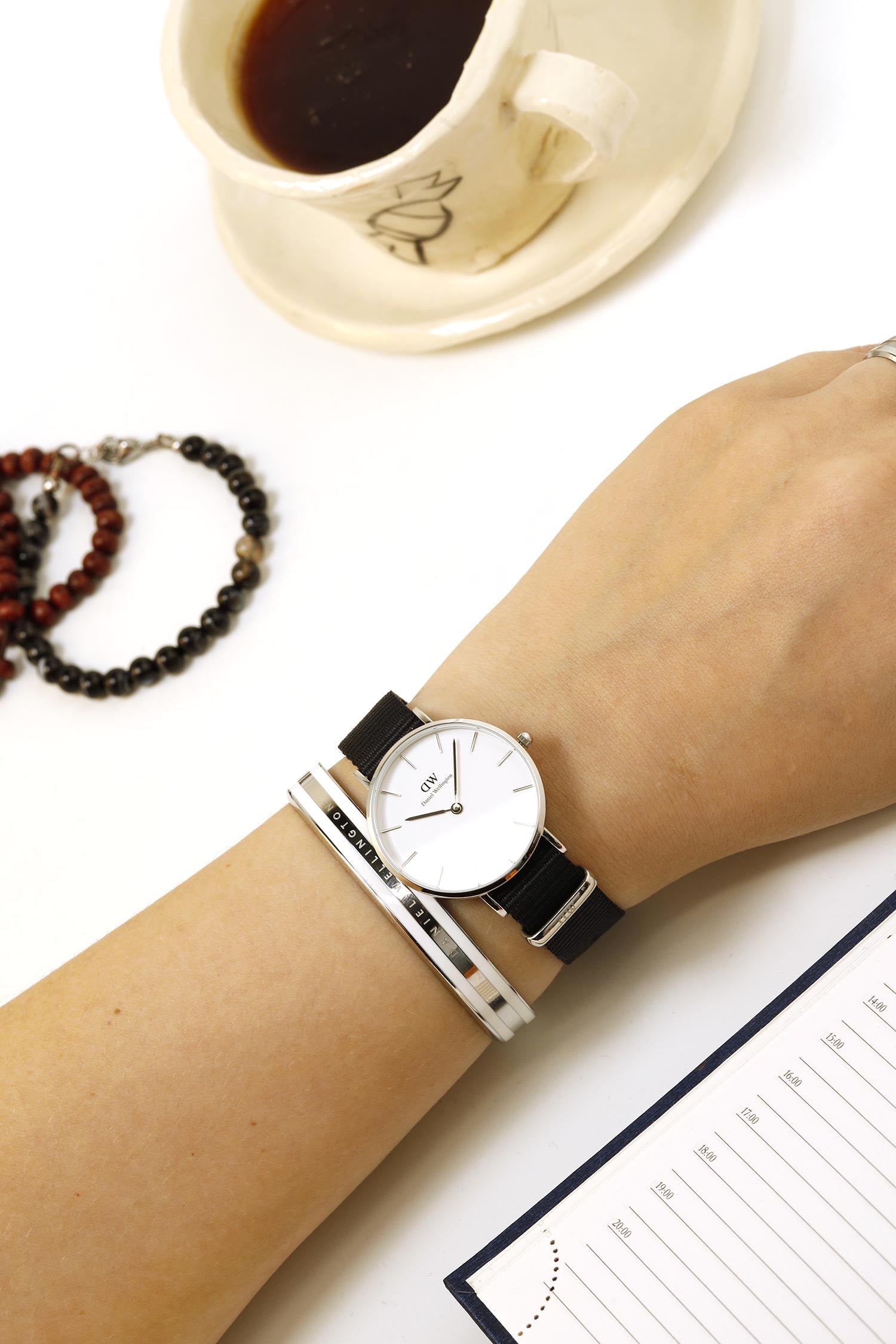 Daniel Wellington Classic Petite Cornwall White Dial Black NATO Strap Watch For Women - DW00100254