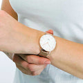 Daniel Wellington Petite Melrose White Dial Rose Gold Mesh Strap Watch For Women - DW00100305