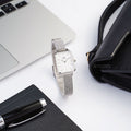 Daniel Wellington Quadro Sterling White Dial Silver Mesh Strap Watch For Women - DW00100438