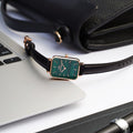 Daniel Wellington Quadro Pressed Sheffield Green Dial Black Leather Strap Watch For Women - DW00100439