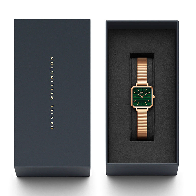 Daniel Wellington Quadro Studio Green Dial Rose Gold Mesh Strap Watch For Women - DW00100520