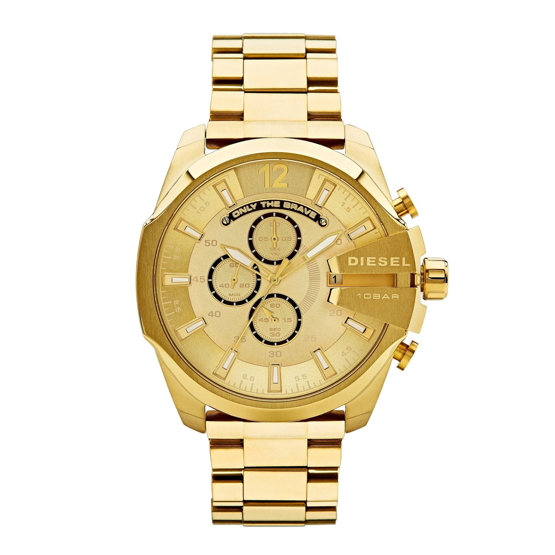Diesel Mega Chief Chronograph Gold Dial Gold Steel Strap Watch For Men - DZ4360