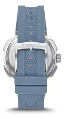 Michael Kors Sidney Multifunction Crystals Silver Dial Blue Rubber Strap Watch for Women - MK7220
