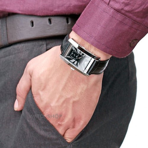 Emporio Armani Black Dial Black Leather Strap Watch For Men - AR0143