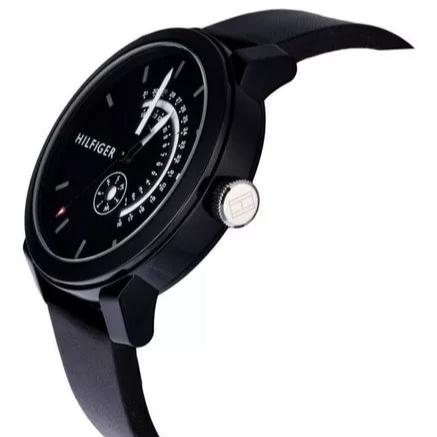 Tommy Hilfiger Denim Quartz Black Dial Black Leather Strap Watch for Men - 1791479